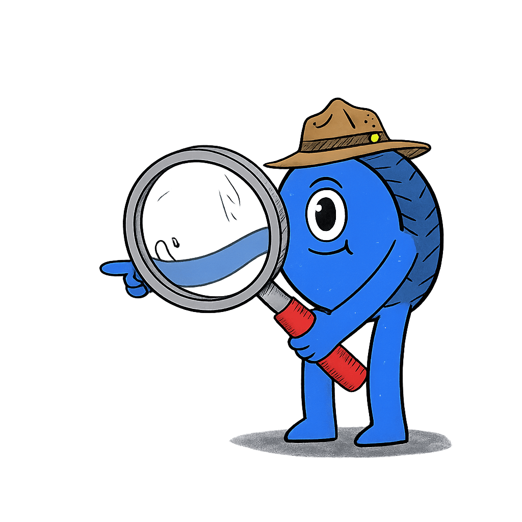 Scouter mascot with magnifying glass
